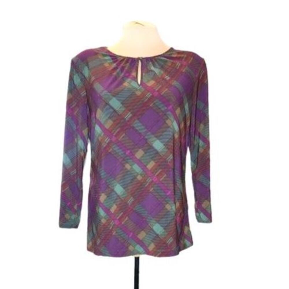 Chaps Purple Plaid Polyester‎ Knit Long Sleeve Tunic Size L